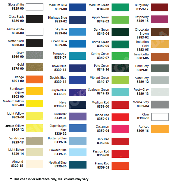 Mactac 8300 Color Chart